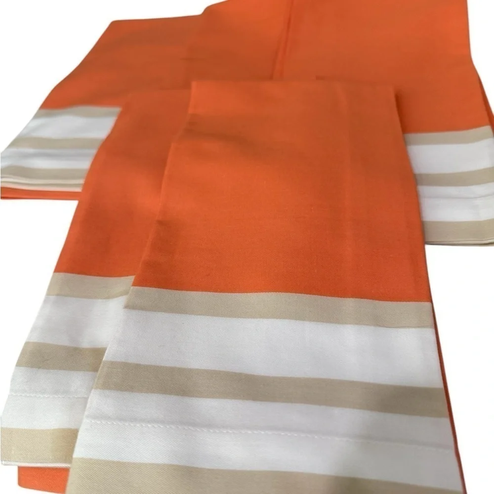 Pottery Barn Set of 5 100% Cotton Dinner napkins 20 X 20 Orange Tan Ivory Repp